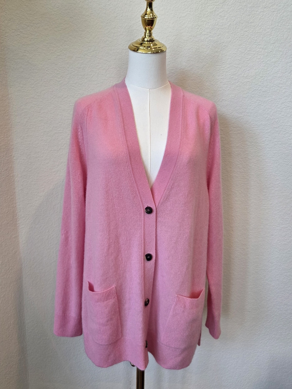 Lafayette 148 New York 100% Cashmere Pink Longline Cardigan Sweater Size L